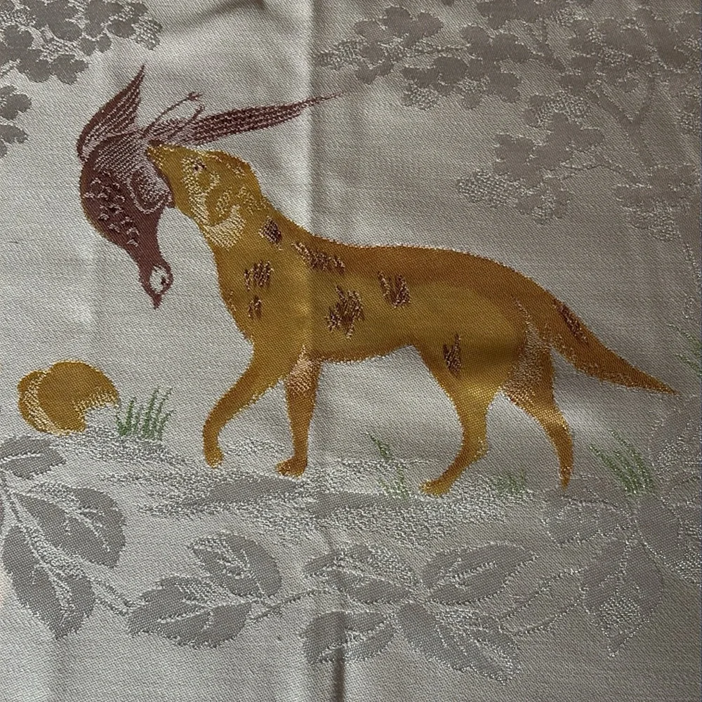 Vintage Old Bleach Linen Company Double Damask Tablecloth Pheasant Hunting